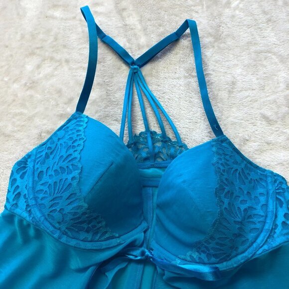 Blue Sheer Tie Front Baby Doll Size M/L - Picture 4 of 7